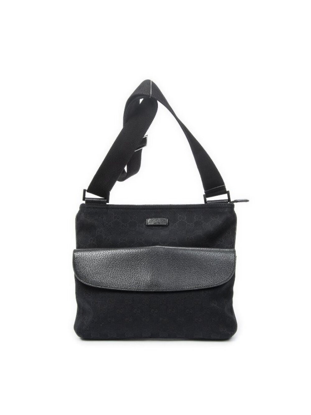 Gucci Front Pocket Messenger Bag Black GG Canvas